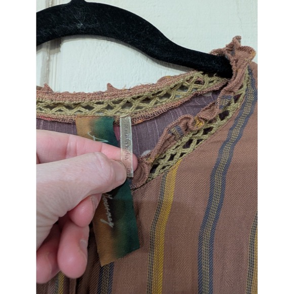 Aratta Silent Journey Boho Striped Floral Scarf Sleeve Blouse S Colorful - Picture 6 of 14